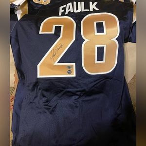 Rams “Marshall Faulk” signed on-field jersey authenticated by Prova.